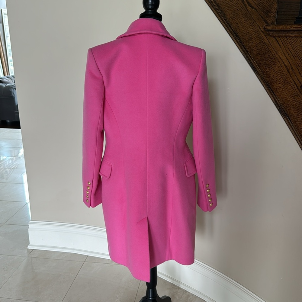 Balmain pink Barbie coat overcoat double breasted blazer gold button sz 38 $3695 - Picture 6 of 12